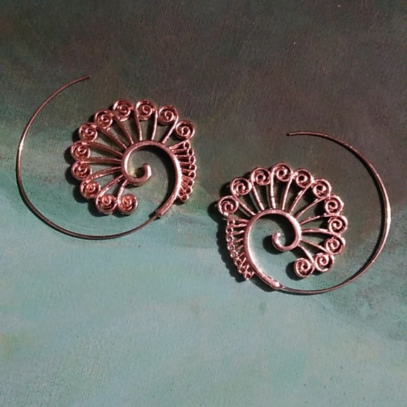 BOGO SALE New Gold Lace Swirl Spiral Hoops Big Statement Boho Hoop Earrings - Picture 3 of 6